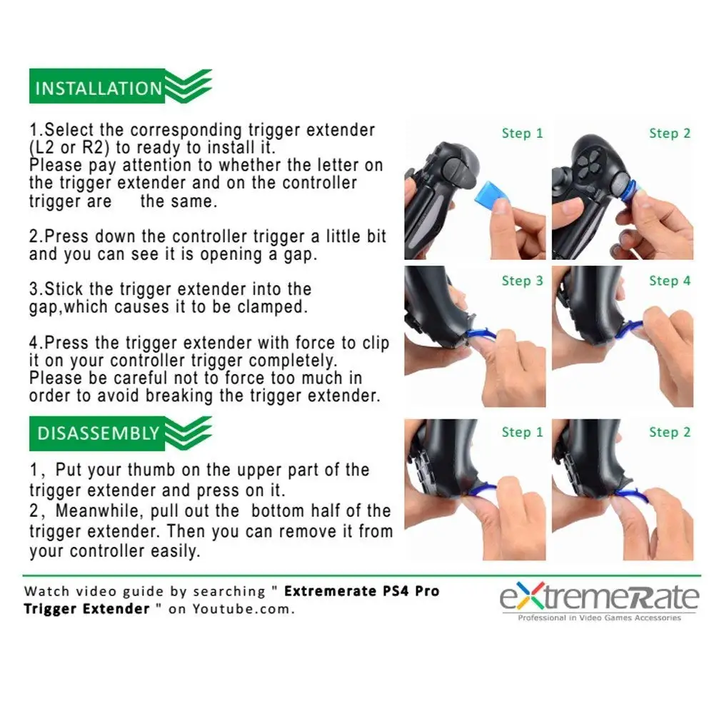 eXtremeRate 2x R2 L2 Button Extended Trigger Cover Extender for PS4, for PS4 Pro, for PS4 Slim Controller