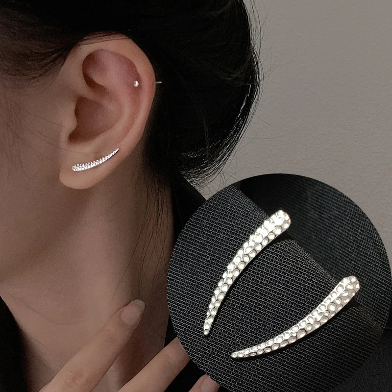 

925 Sterling Silver "U" Hammered Stud Ear Climber Jackets Gifts for Women Girls