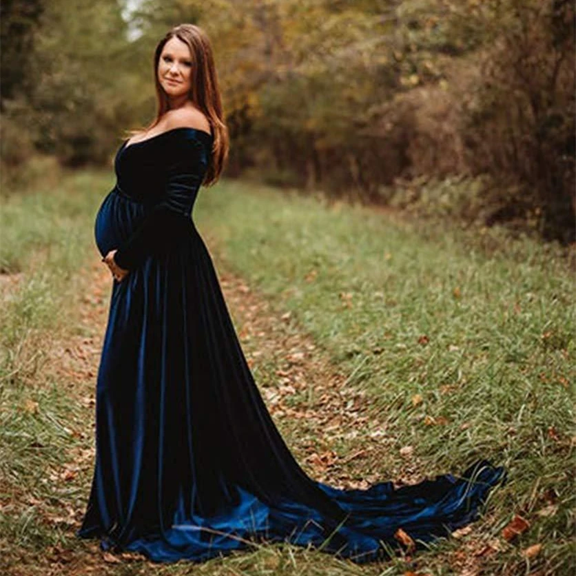 

New Elegence Maternity Dresses Pleuche Long Pregnancy Photography Dress Maxi Maternity Gown For Pregnant Women Photo Shoot Props