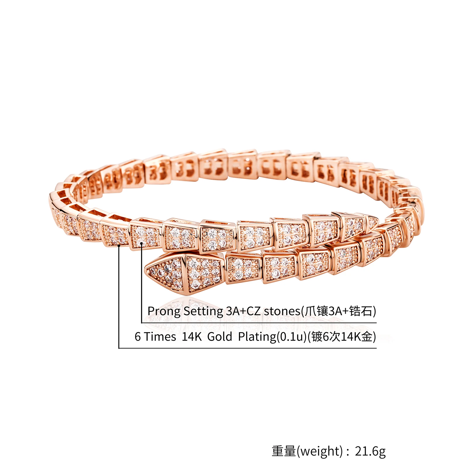 JINAO 2021 European and American new high-quality aaa zirconia snake bracelet