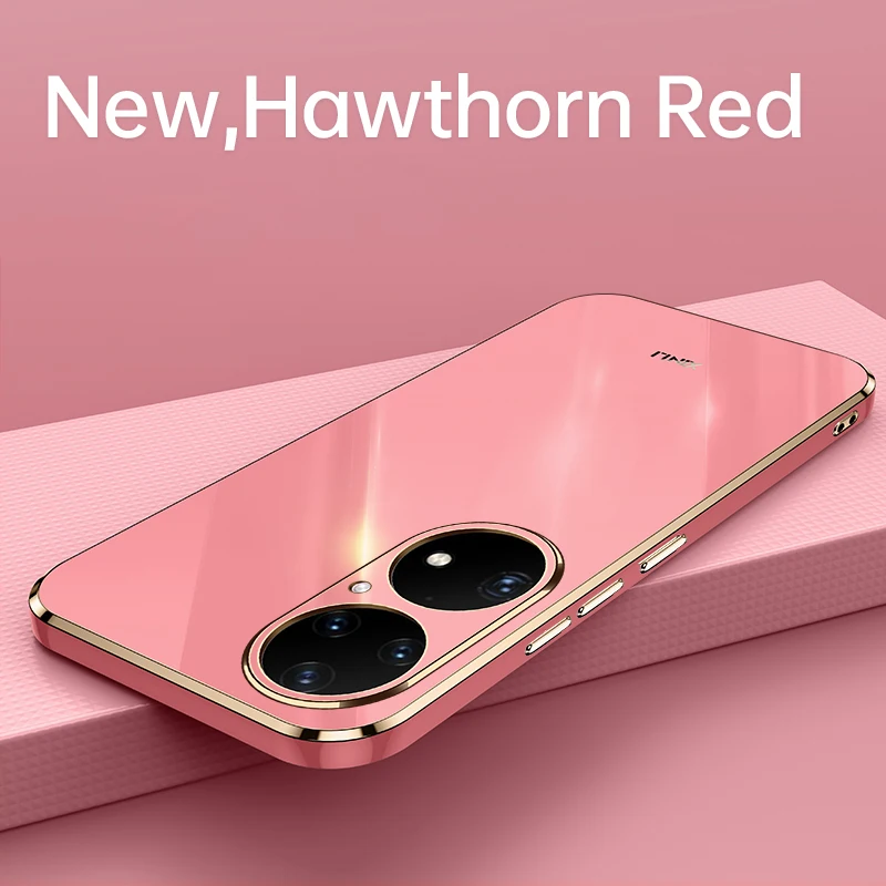 High Quality Plating Silicone Phone Case for Huawei P50 Pro Coque Straight edge Ultra-thin Soft Back Cover