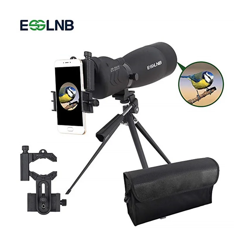 

Spotting Scope with Tripod Cell Phone Adapter 25-75 X 70 BAK4 Target Scope Straight Eyepiece Waterproof Spotting Scopes