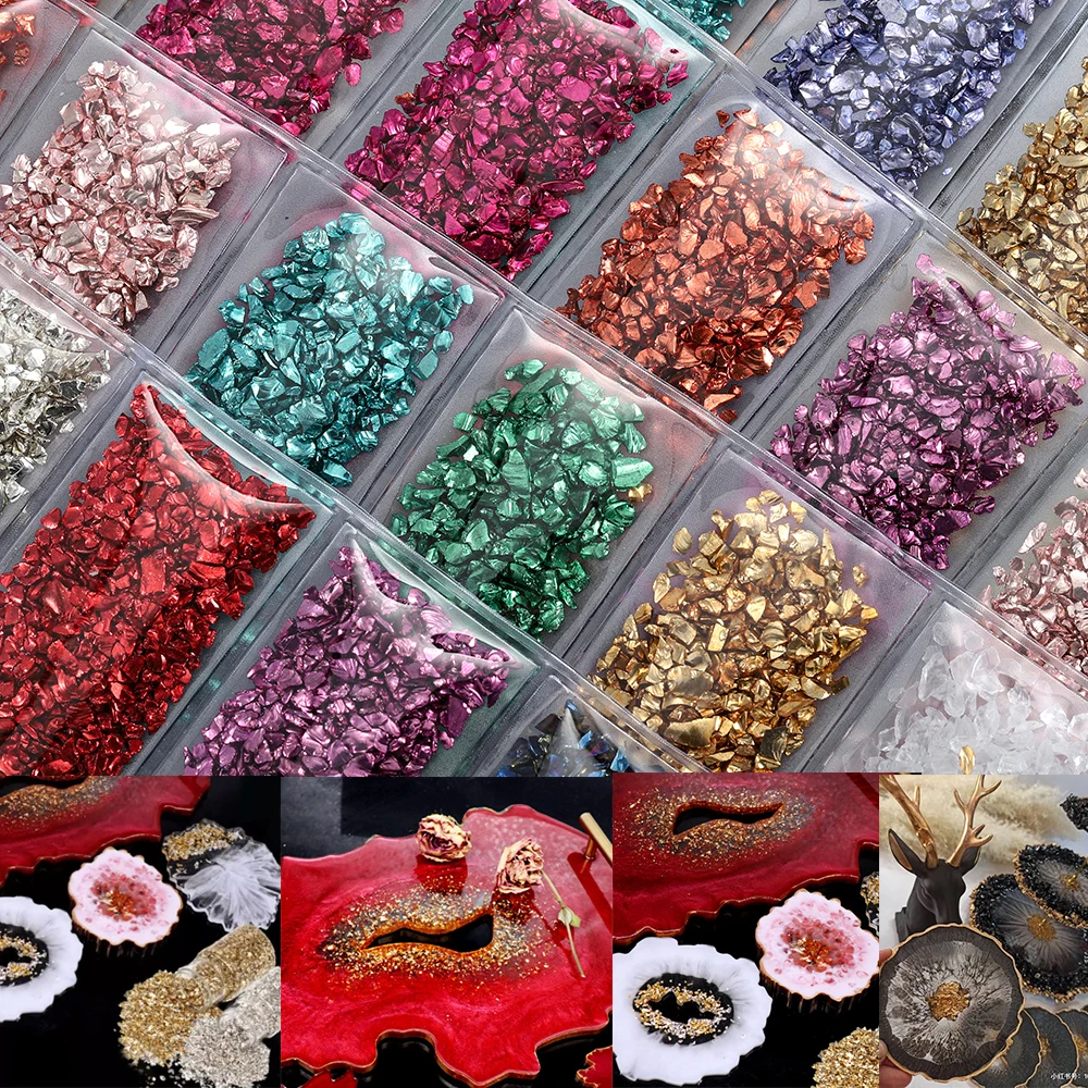 Glas- und Metallgranulat, Harzfüllungen, Kristall-UV-Epoxidharzfüller für DIY-Bastelarbeiten, Nagelkunst, Schmuckherstellung, Harzformdekorationen – Detail 3