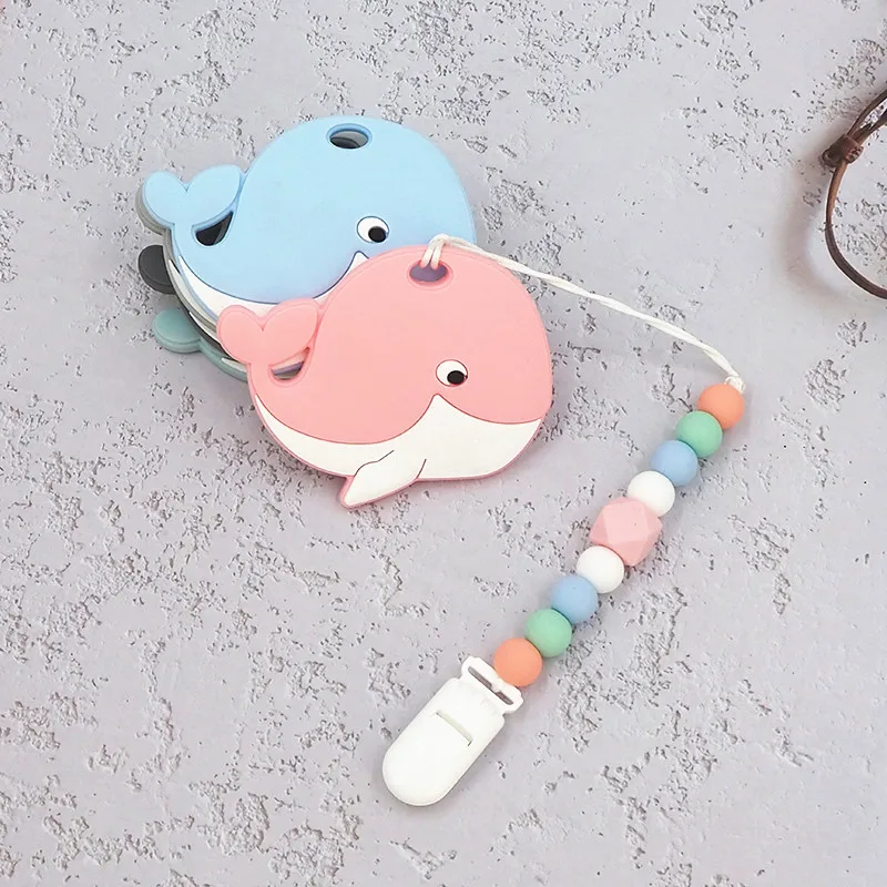 Chenkai 10PCS  Baby Silicone Whale Beads Teether Cartoon Fidget Toys Nursing Babies accessories newborn health Pacifier