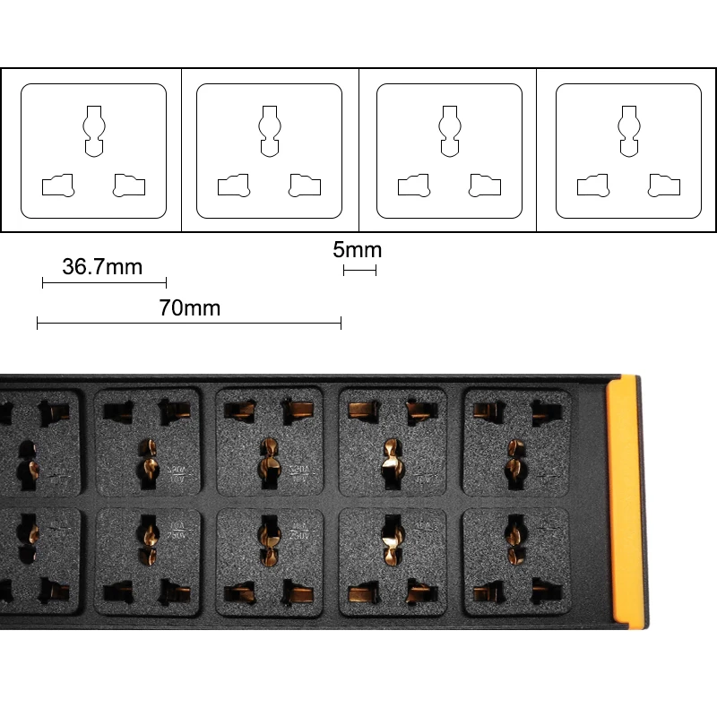 PDU Power Strip 14 Ways Universal Outlets Mains Switch Wall Socket Plug Strip Adapter 16A 110V-250V 2m Extension Cable