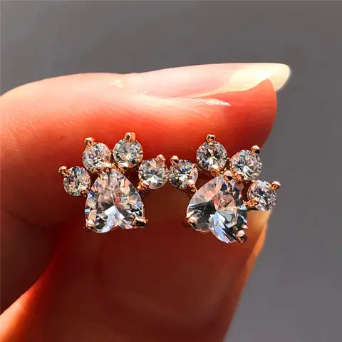 Crystal Zircon Stud Earrings Rose Gold JUNXIN