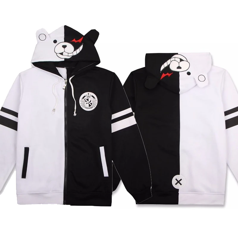 

Anime Danganronpa Monokuma Cosplay Costume Cute Black White Bear Hoodie Sweatshirt Hooded Long Sleeve Coat Jacket Drop Ship