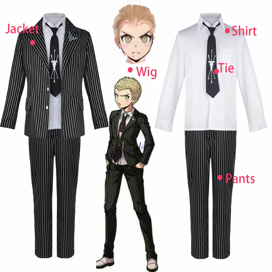 Super Danganronpa 2 Kuzuryuu Fuyuhiko marynarka do kostiumu Cosplay krawat jednolita peruka Cosplay Anime gra kostium na Halloween dla kobiet mężczyzn