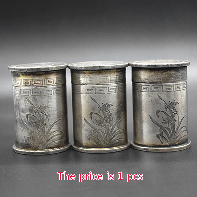 Classical Chinese Collection Home Decoration Antiques Tibetan Silver Flower Tobacco Box Silver Dollar Toothpick Box Storage Box