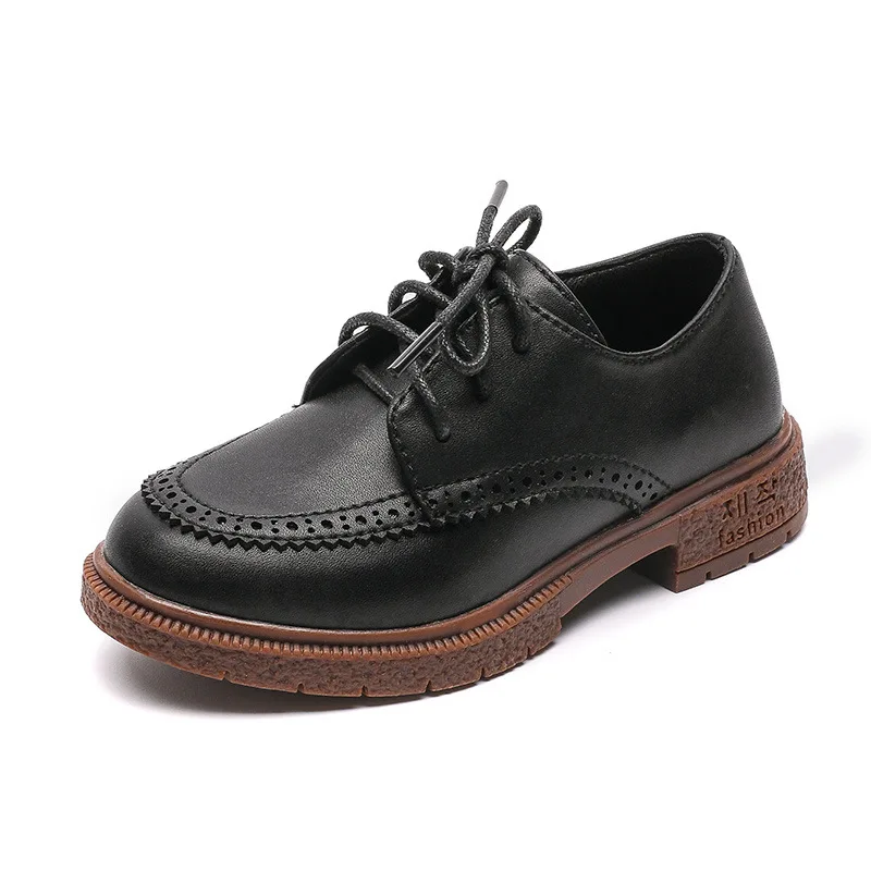 Chaussures rétro en cuir pour enfants, chaussures simples pour garçons, chaussures de performance pour étudiants, noir, style britannique, nouvelle