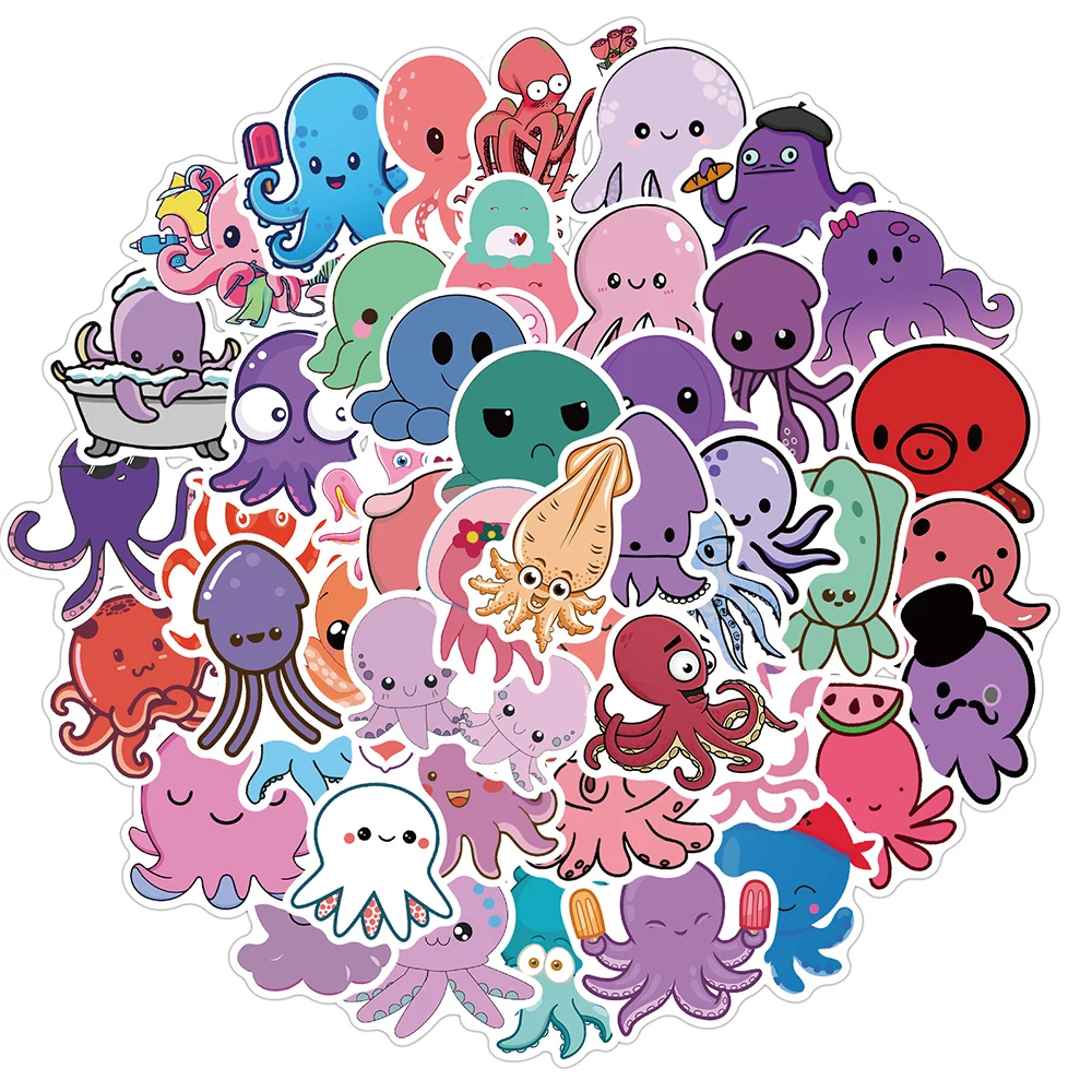 10/30/50PCS Cute Octopus Cartoon Graffiti Stickers Car Motorcycle Travel Luggage Guitar Fridge Laptop Decal Fun Kid Toy Sticker