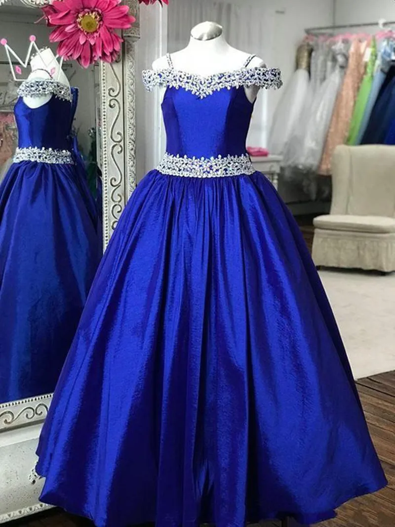 Flower Girl Dresses for Wedding A Line Off Shoulder Crystal Beaded Satin Girls Pageant Dresses For Wedding Party Dresses