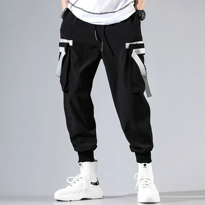 Hip Hop Cargo Pants Men Loose Harem Jogger Sweatpants Baggy Fashion Pocket Streetwear High Street Youth Black