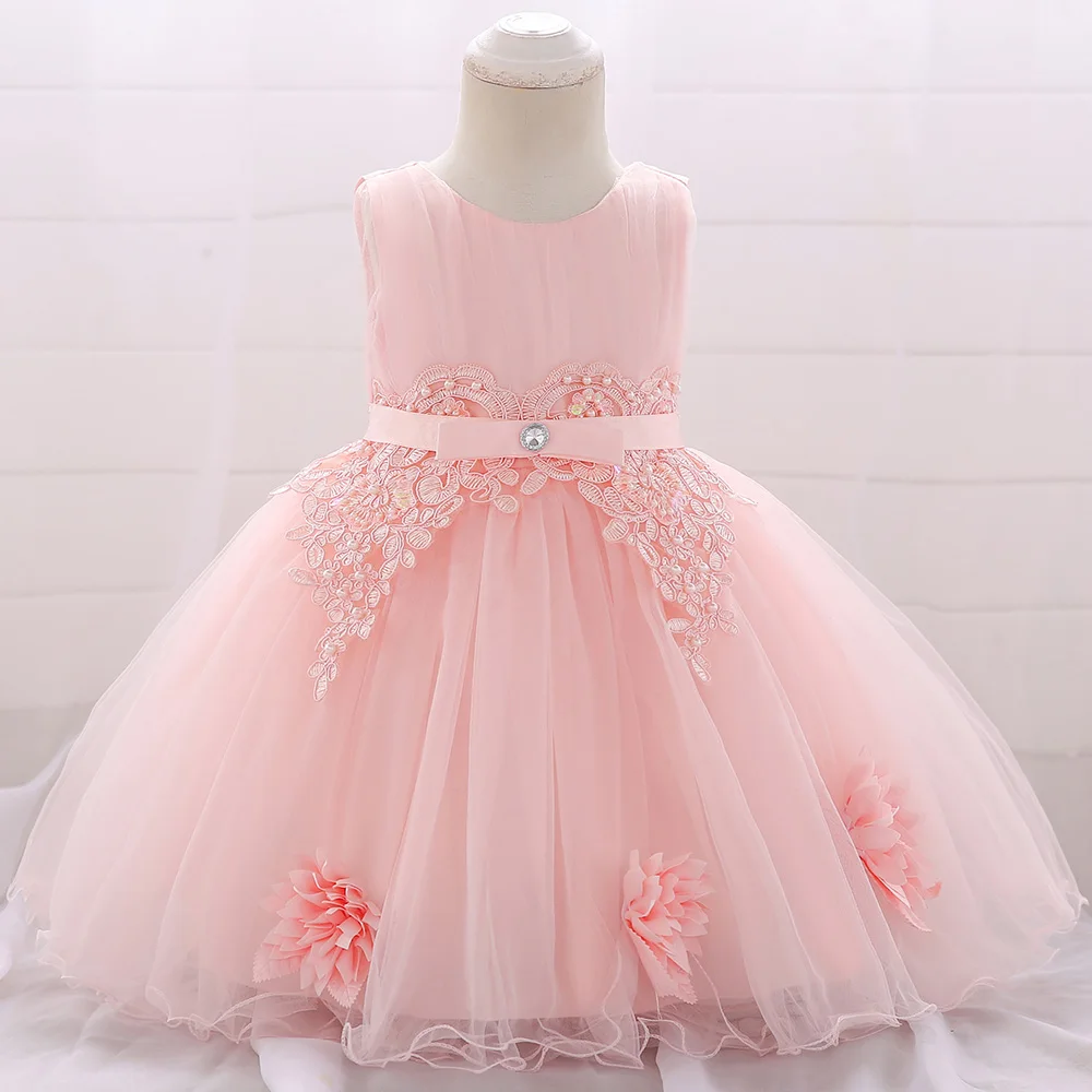 Baby Girl Clothes Flower Bow Lace 1 Yrs Birthday Dress for Girl Toddler Wedding Party Princess Baptism Dresses Evening Prom Gown