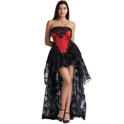 Black & Red Victorian 2 Piece Bustier Set Plus Size Gothic Clothing Women Steampunk Costume Burlesque Corset Dress With Skirt