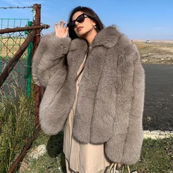 Luxury Women Natural Fox Fur Jacket With Lapel Collar Winter Fashion Woman Genuine Full Pelt Fox Fur Coats Female Outwear Trendy