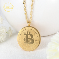 GOLD BITCOIN PENDANT NECKLACE MEN Personalized 18k Gold Plated Stainless Steel Jewelry Commemorative Coin Pendant Jewelry Women