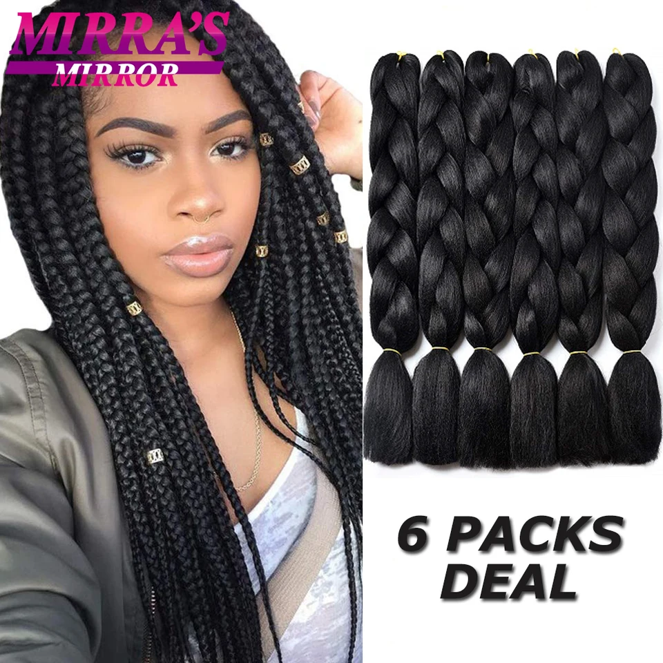 24 Pulgadas Trenzas Jumbo Sintéticas para Trenzas de Caja Degradado Extensiones para Trenzas Tres Tonos Negro Marrón Azul Rosa Mirra’s Mirror