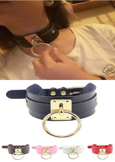 Women Lady Girl Man Goth Sexy PU Leather 1 Ring Bondage Slave Collar Neck Sexy Kawaii Fetish BDSM O Ring Choker image 2