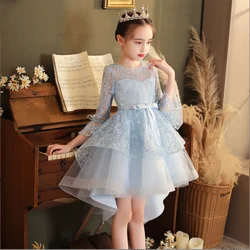 Autumn New Style Long-Sleeved Children's Princess Dress Wedding Flower Girl Piano Performance Trailing Wedding Dress Girl Dress