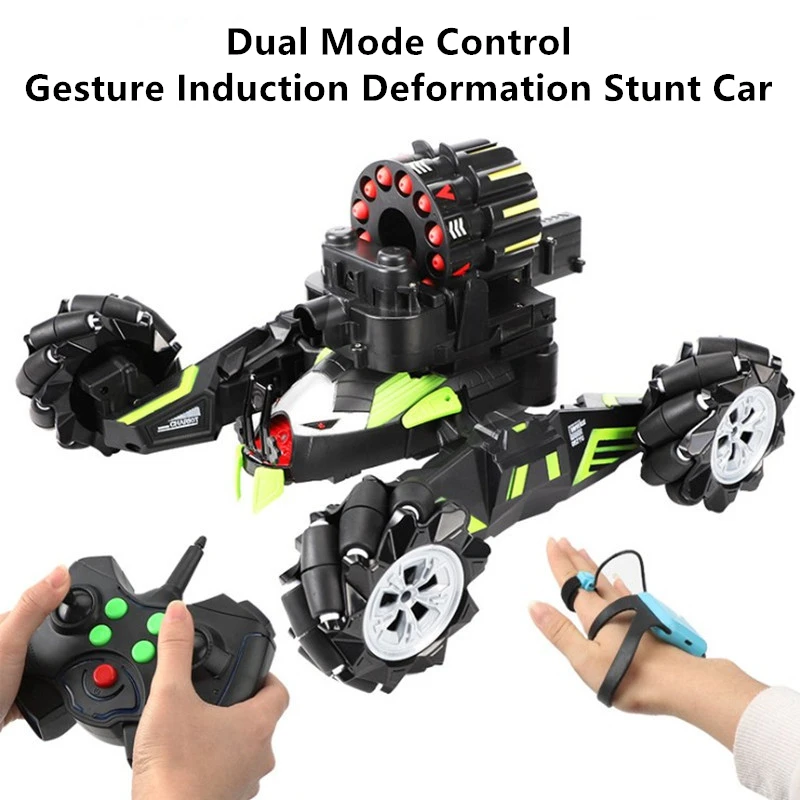 

Gesture Induction Deformation RC Stunt Car Dual Control Mode Three Weapons Launch Sideway Driving Lift Turret Auto Demo Car Toy