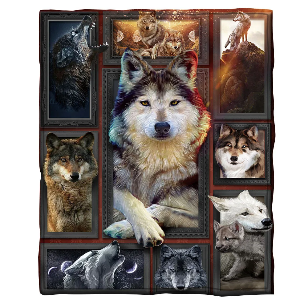 

Wolf 3d printed fleece blanket for Beds Hiking Picnic Thick Quilt Fashionable Bedspread Sherpa Throw Blanket 01