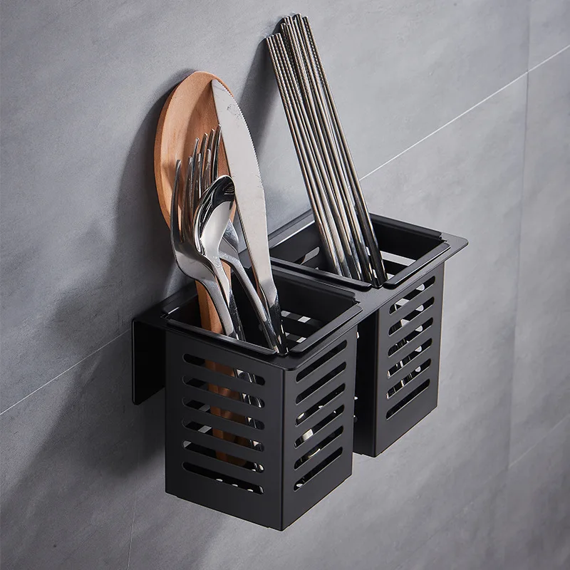 Economic Stainless Steel Matte Black Wall Mounted Kitchen Knives Forks Chopsticks Shelve SUS304 Kitchen Hanger KS1002