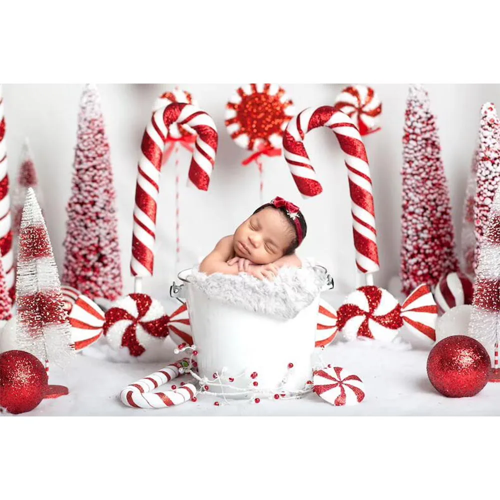 Sweet Candy House Portrait Backdrop for Photography Winter Christmas Snow Background Newborn Baby Birthday Photo Shoot Studio