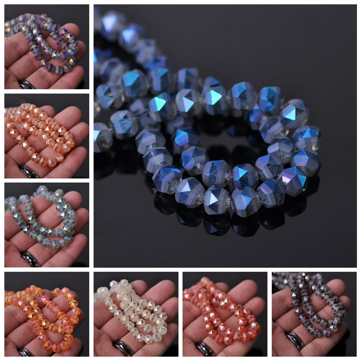 8mm 10mm Round Faceted Half Matte Crystal Glass Loose Beads Craft Findings