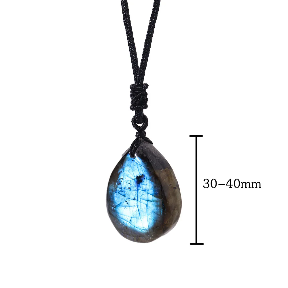 1Pc Natural Labradorite Flowing Light Elongated Stone Drop Shape Pendant Water drop Reiky Gem Necklace Jewelry