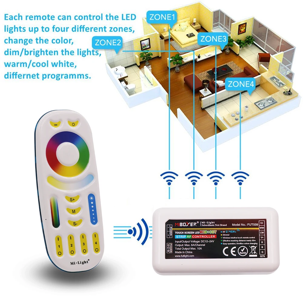 Mi Light WiFi Box RGB CCT Controller 2.4GHz Gateway MIBOXER WL-Box2 4 Zone RF Remote Controller Color Temperature LED Dimmer