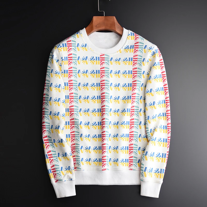 

100% Cotton Sweatshirts Men Luxury Allover Printed Round Collar Mens Hoodies Plus Size 3XL 4XL Spring Sweatshirt Male