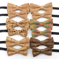 Neue Mode Kork Holz Eltern-Kind Bogen Krawatten Set Neuheit Handgemachte Krawatte Schmetterling Für Hochzeit Party Mann Geschenk Zubehör krawatte
