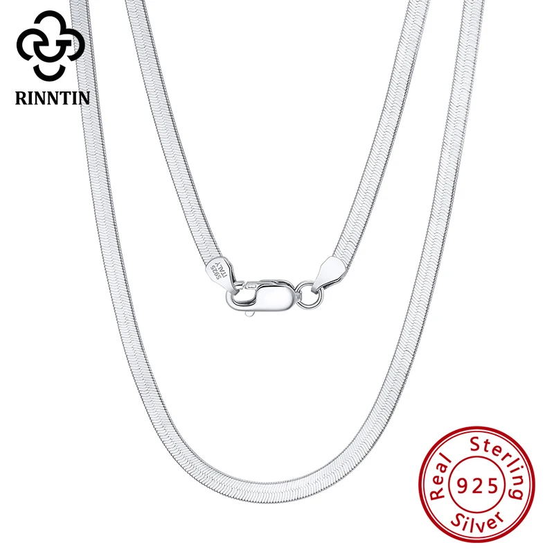 Rinntin 925 Sterling Silver Unique 3mm/4.5mm Flat Herringbone Snake Chain for Women Men Punk Blade Chain Necklace Jewelry SC35