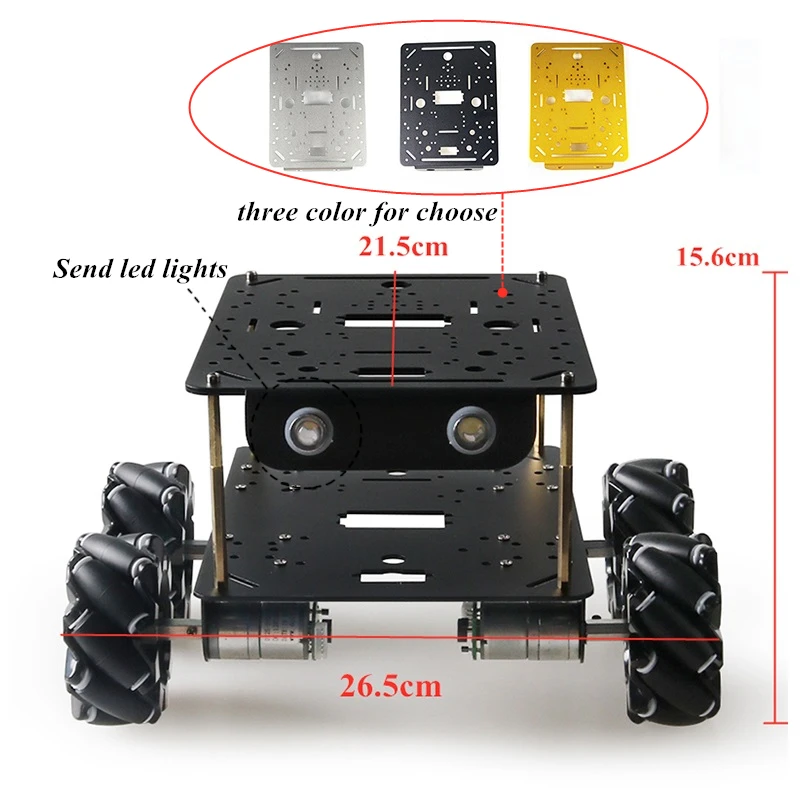 

Double 80mm Mecanum Wheel 4WD Metal Chassis Kit High Torque Motors and Led Lights Smart Car for RC Toys Compatible with Android