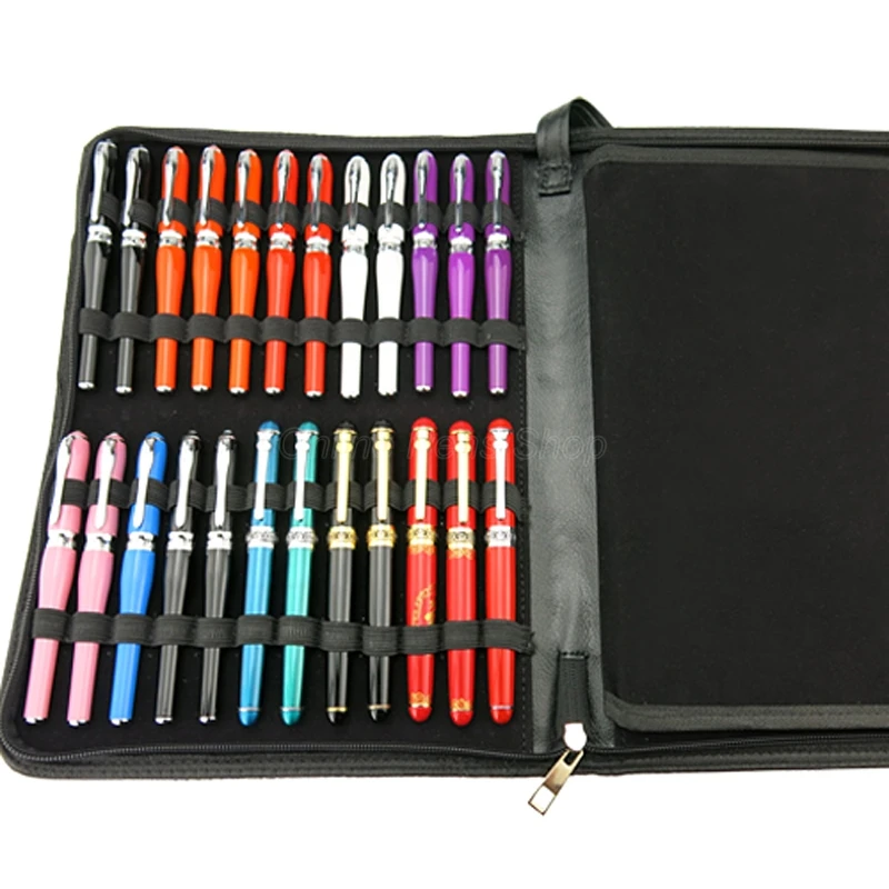 Brand New Fountain Pen & RollerBall Pen Bag Pencil Case Available For 48 Pens Black Leather Pen Holder & Pouch Supplies