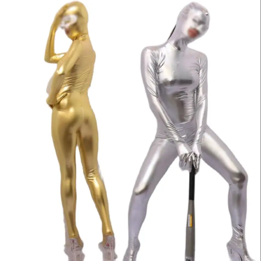 

Zip Open Crotch Body Shape Jumpsuit PU Leather Stage Show Zentai One Piece Tights Cosplay All-Inclusive Catsuit Glossy Costumes