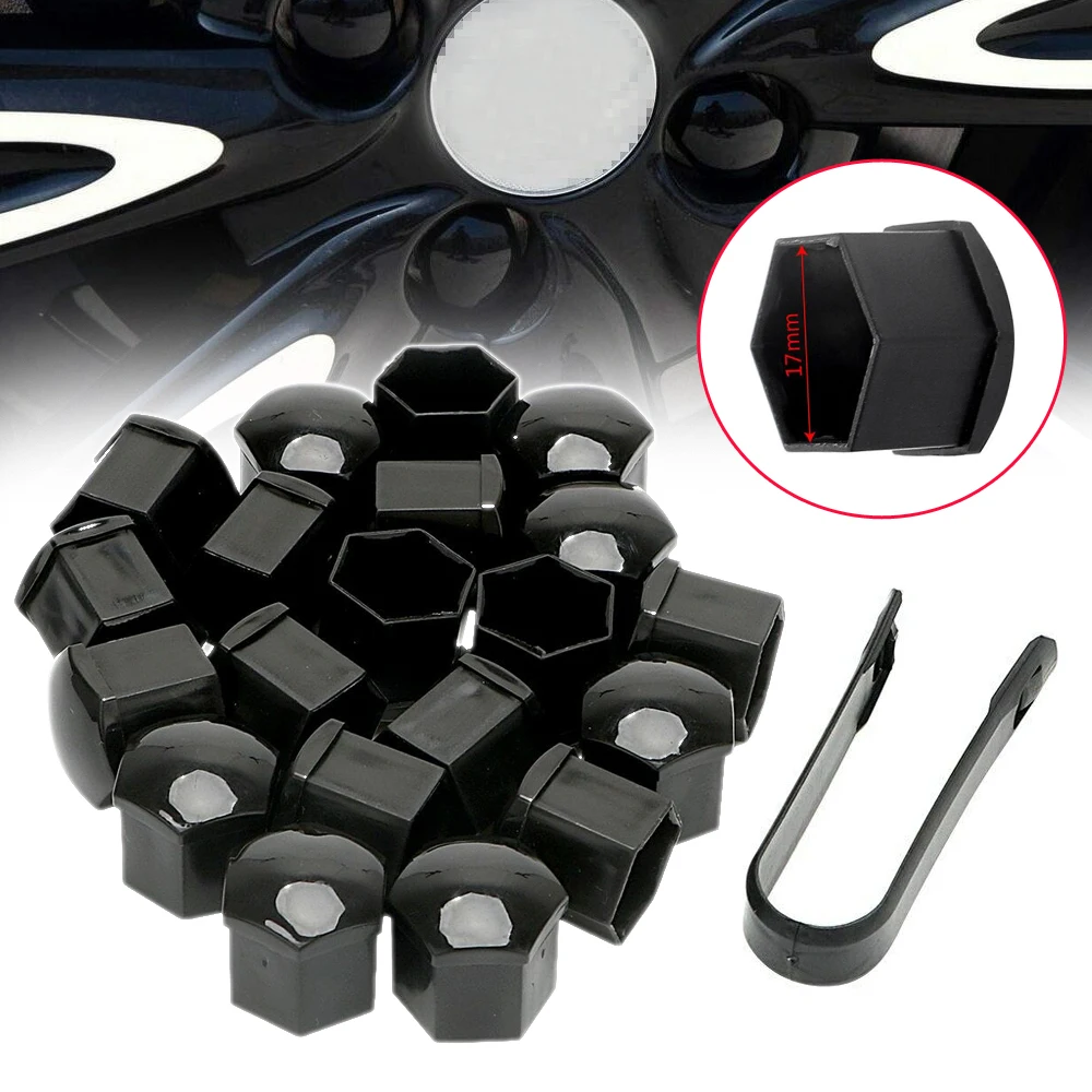 20pcs 17mm Durable Car Auto Vehicle Hub Screw Cover Wheel Nut Cap Bolt Rims Easy to Install Black Exterior Accessories Universal