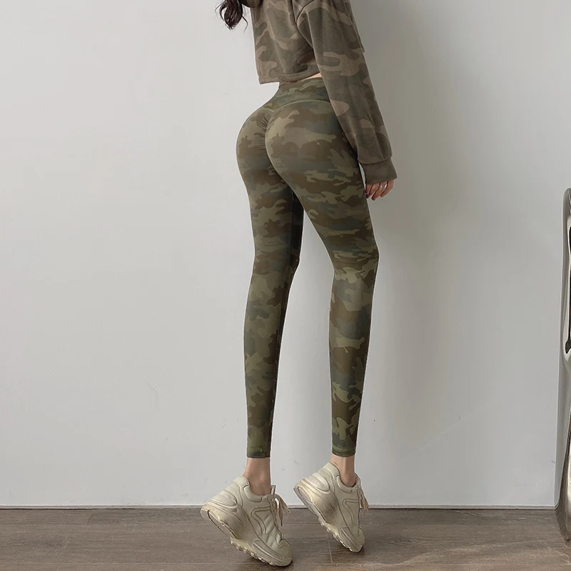 Camouflage Scrunch Butt Fitness Leggings Women Tummy Control High Waist Elastic Yoga Pants Gym Quick-Dry Squat Workout Tights