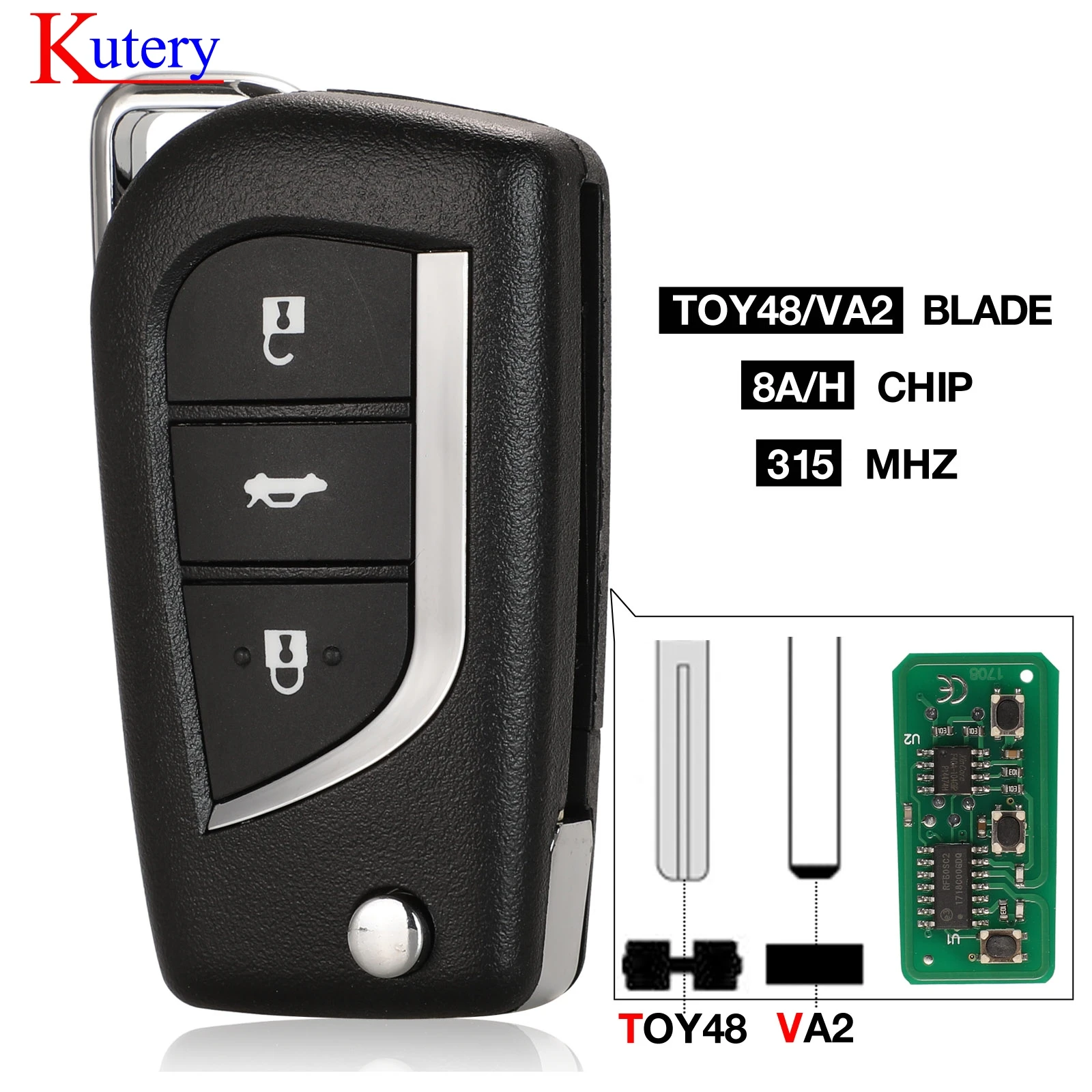 Kutery 315mhz H Chip Flip Remote Car Key Fob 2012 2013 2014 2015 2016 2017 dla Toyota Corolla Levin Toyota Auris/