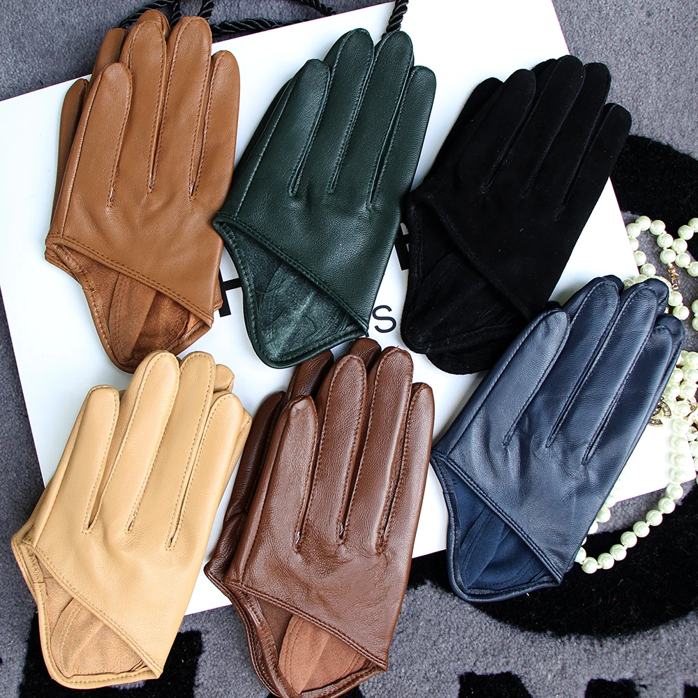 Men's Half Palm Gloves Real Leather Color Patent Leather Glove Fashion Stage Men's Motorcycle Gloves Sheepskin Customization New