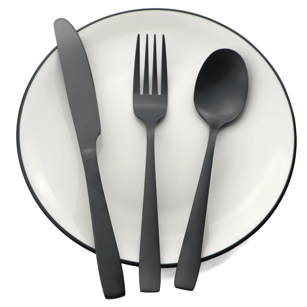 Black Matte Cutlery Set Knife Fork Spoon Flatware Set Dessert Tableware Set Stainless Steel Dinnerware Set Kitchen Silverware