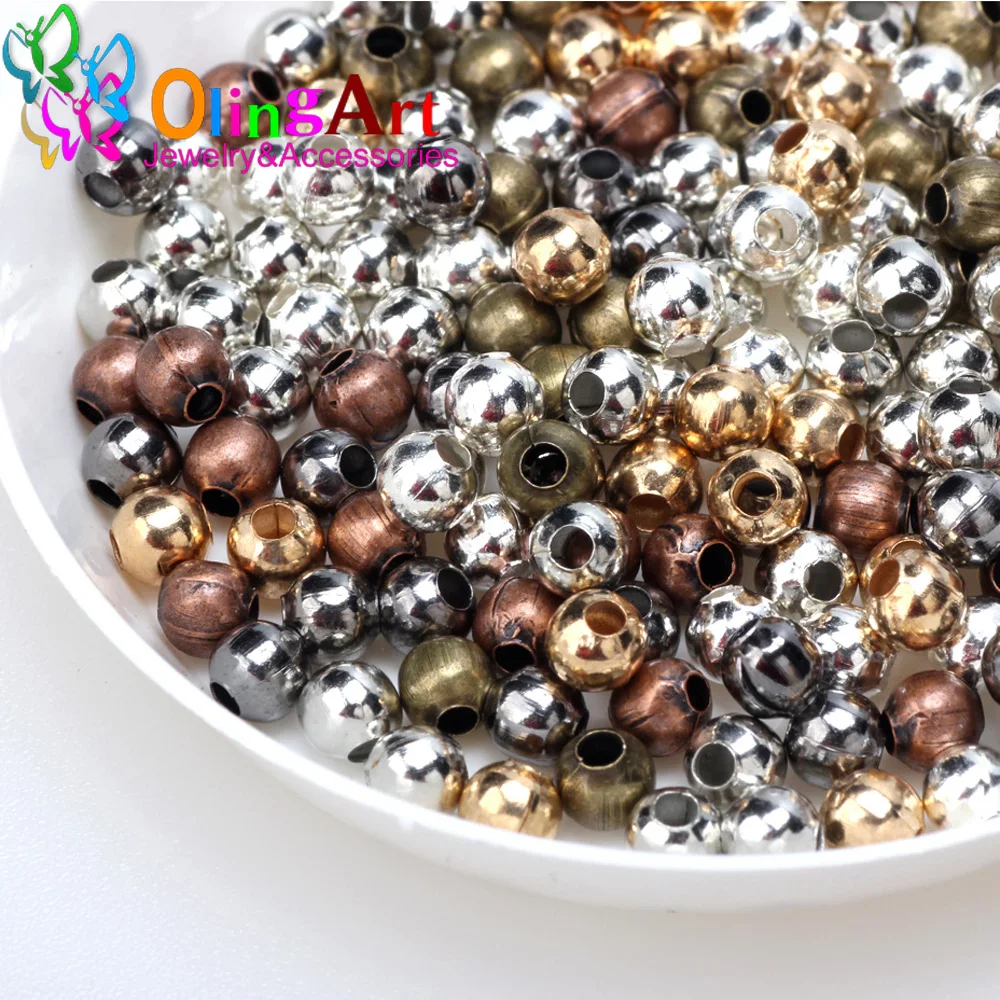 200pcs 4mm KC Gold/Silver plated/Bronze Metal Beads Smooth Ball Spacer Beads DIY Necklace/bracelet/earrings For Jewelry Making