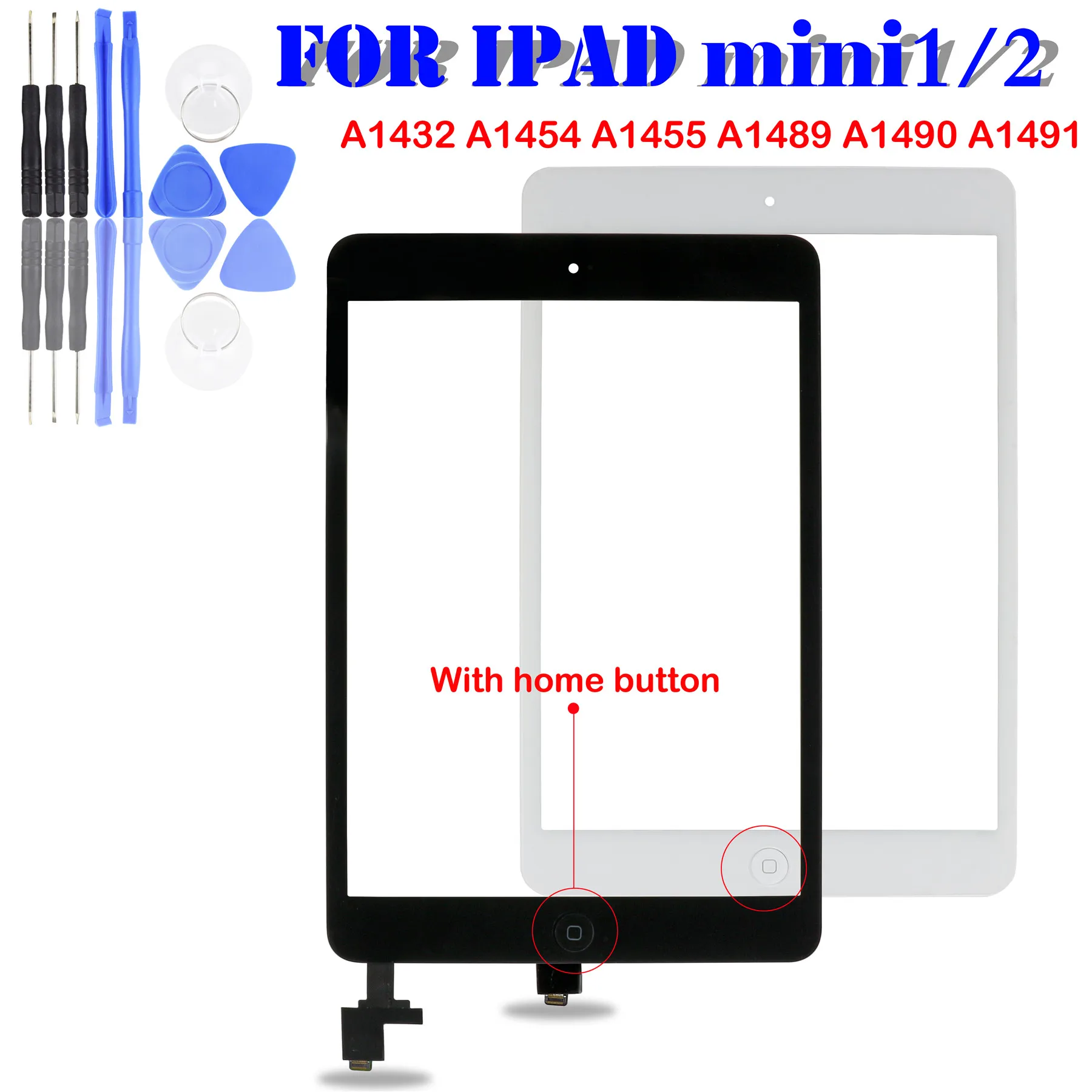 

New For iPad Mini Screen 1 iPad Mini 2 Touch Screen A1432 A1454 A1455 A1489 A1490 A149 Digitizer IC Cable Home Button Mini2