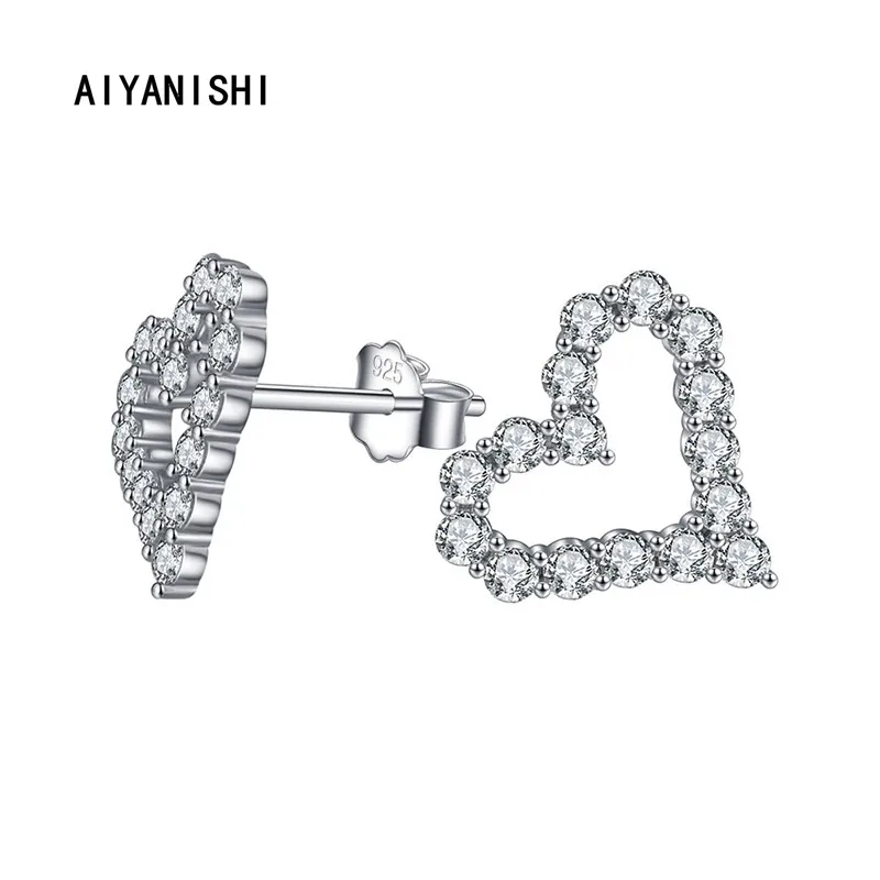 AIYANISHI Fashion 925 Sterling Silver Stud Earrings Hallow Heart Silver Stud Earrings for Women Wedding Engagement Party Gifts