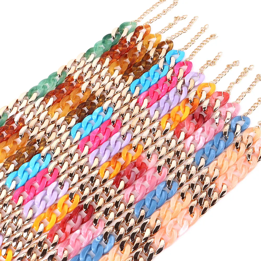 FishSheep Vintage CCB Acrylic Chain Choker Necklace for Women Boho Colorful Chunky Long Collares Necklace 2022 Fashion Jewelry
