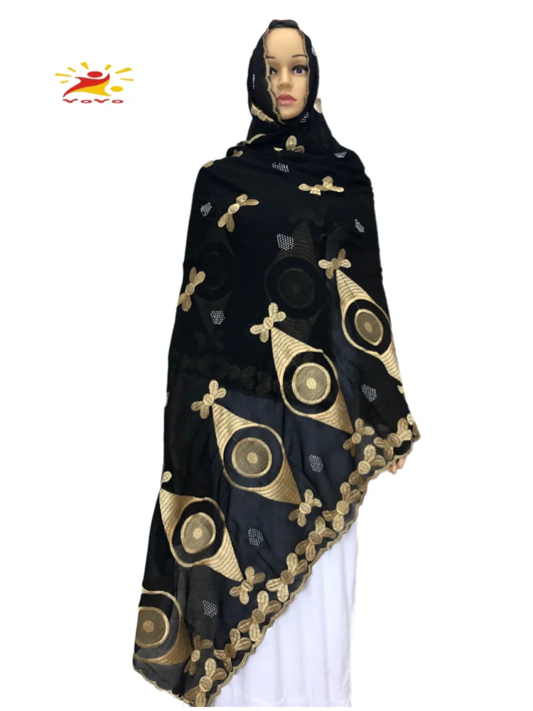 100% Cotton Scarf African Women Dubai  Fashion Muslim Women Embroidery Hijab Scarf  Headscarf HB091