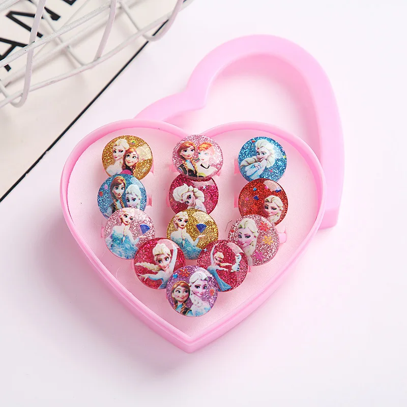 12/24/36 Pcs Fashion Kids Rings Jewelry Child Adjustable Cartoon Rings For Girls Flower Heart Alloy Finger Ring Toy Party Gift