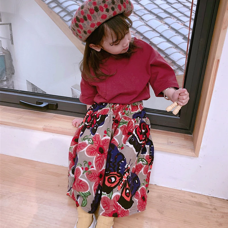 2020 Summer Girls' Clothing Sets Japan & South Korea Pocket T-Shirt + Wide Leg Pants 2PCS Kids Clothes Suit Children Clothing