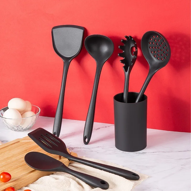 JANKNG Black Silicone Kitchenware Non-stick Cooking Tool Spatula Ladle Egg Beaters Shovel Soup Cookware Utensil Kitchen Cookware